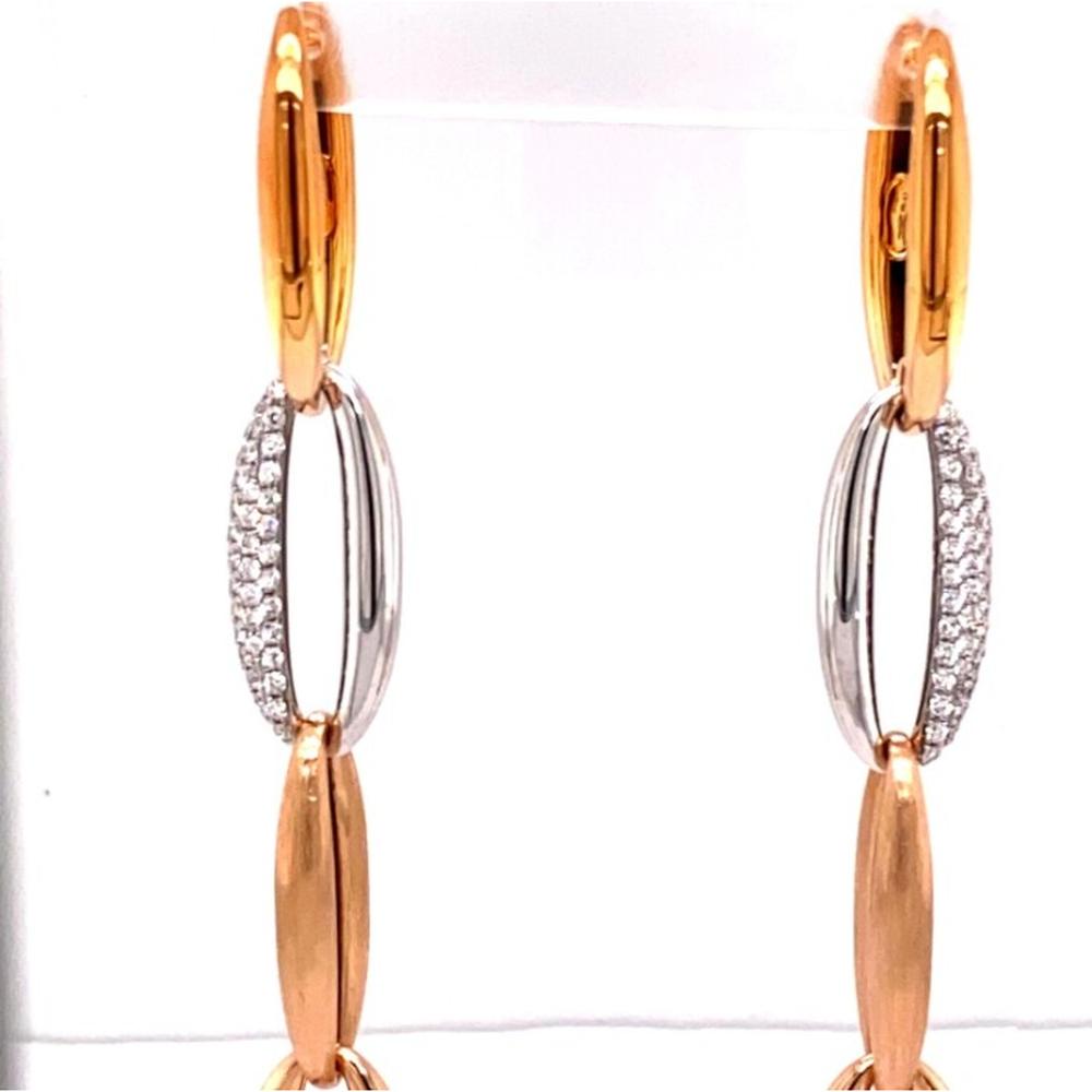 18K Two-Tone Gold Oval Link Drop Earrings with Pavé Diamonds by Afarin