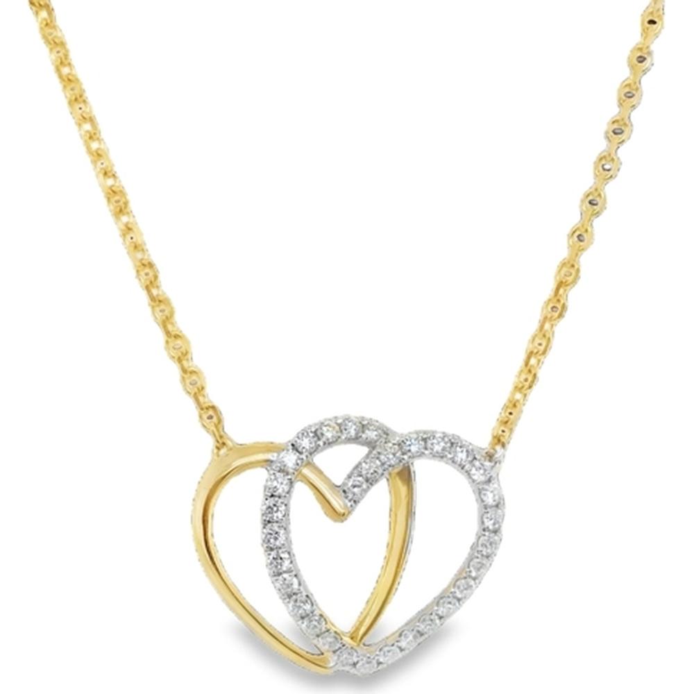 18K Two-Tone Gold Overlapping Heart Necklace with Diamond-Set White Gold Heart Pendant by Afarin