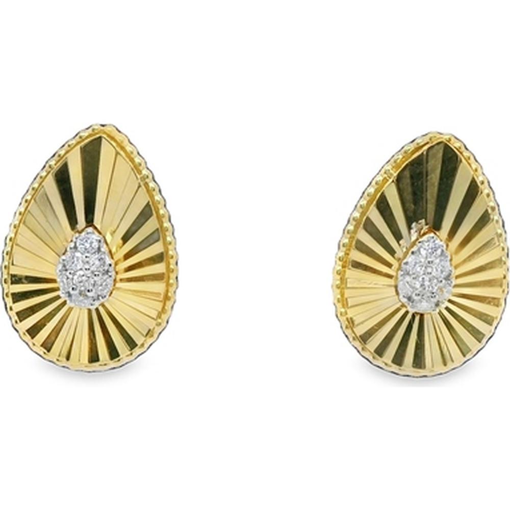 18K Two-Tone Gold Pear Shape Diamond Stud Earrings with Radiant Sunburst Design by Afarin