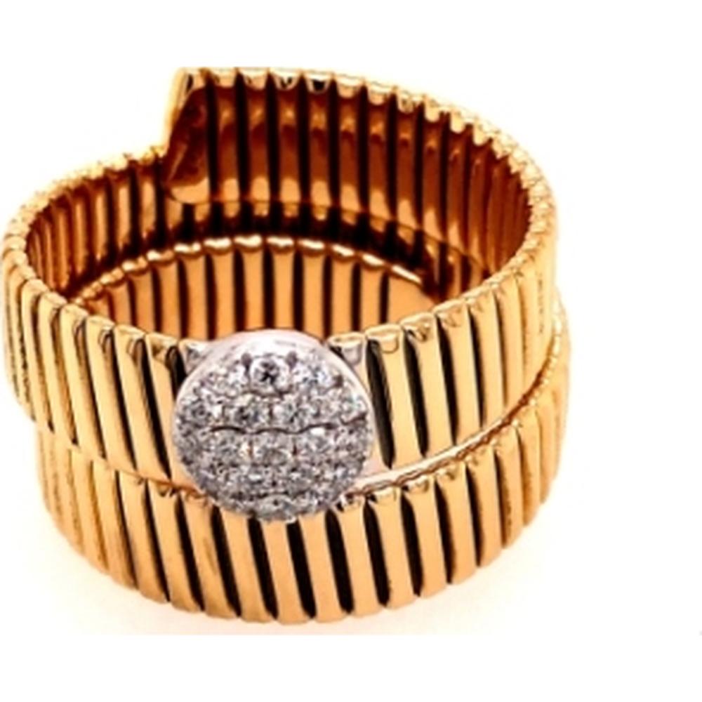 18K Two-Tone Gold Ribbed Wrap Ring with Round Diamond Center by Afarin