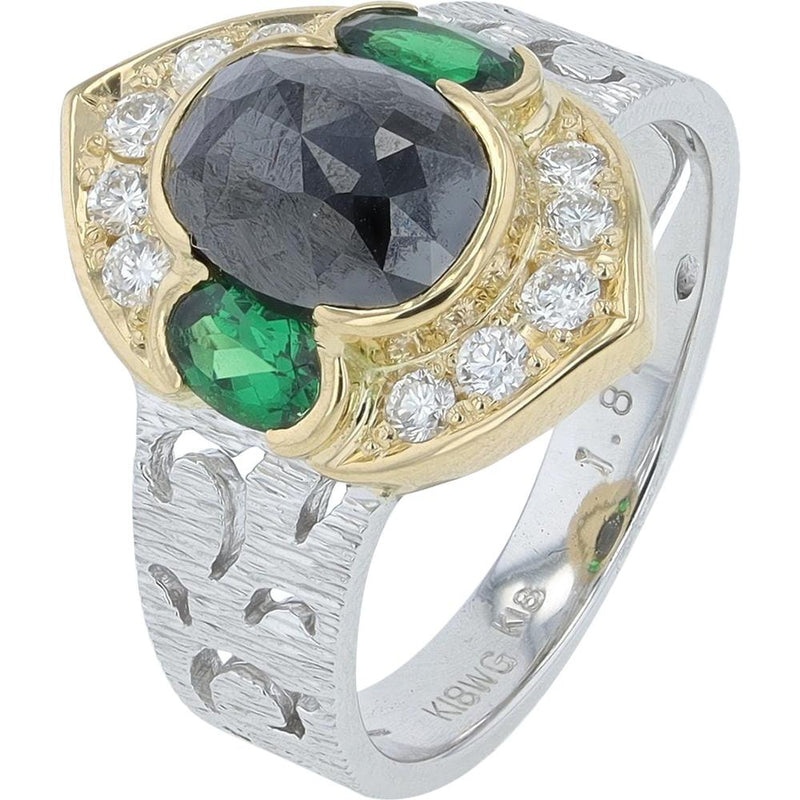 18K Two-Tone Gold Ring with Oval Green Garnet and Diamond Halo - 2.58 Carat Total Gem Weight