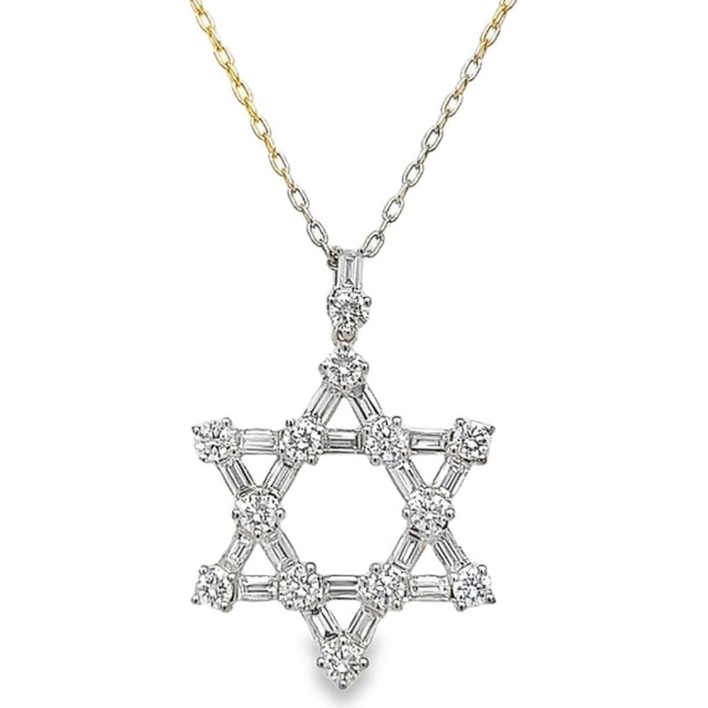 18K Two-Tone Gold Star Pendant Necklace with Round and Baguette Diamonds by Afarin