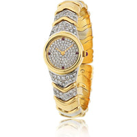 18K Two-Tone Gold Vintage Bvlgari Parentisi Diamond and Ruby Watch - Estate Piece with Round Cut Diamonds and Ruby Hour Markers