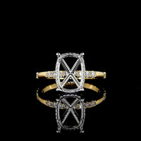 18K Two Tone Hidden Halo Ring with 4.07 Carat Antique Cushion Cut Lab Diamond and Accent Diamonds - 4.45 Total Carat Weight - Covaloro Fine Jewelry