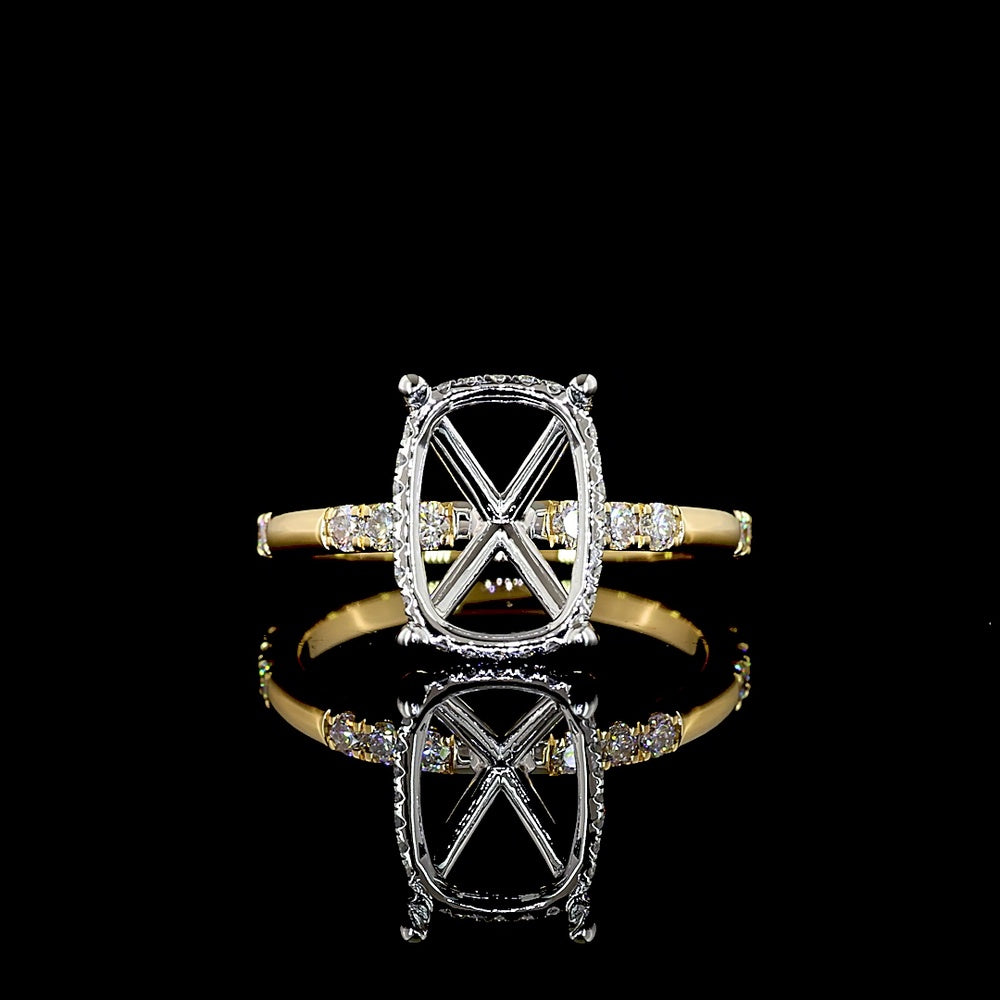 18K Two Tone Hidden Halo Ring with 4.07 Carat Antique Cushion Cut Lab Diamond and Accent Diamonds - 4.45 Total Carat Weight - Covaloro Fine Jewelry