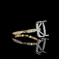 18K Two Tone Hidden Halo Ring with 4.07 Carat Antique Cushion Cut Lab Diamond and Accent Diamonds - 4.45 Total Carat Weight - Covaloro Fine Jewelry