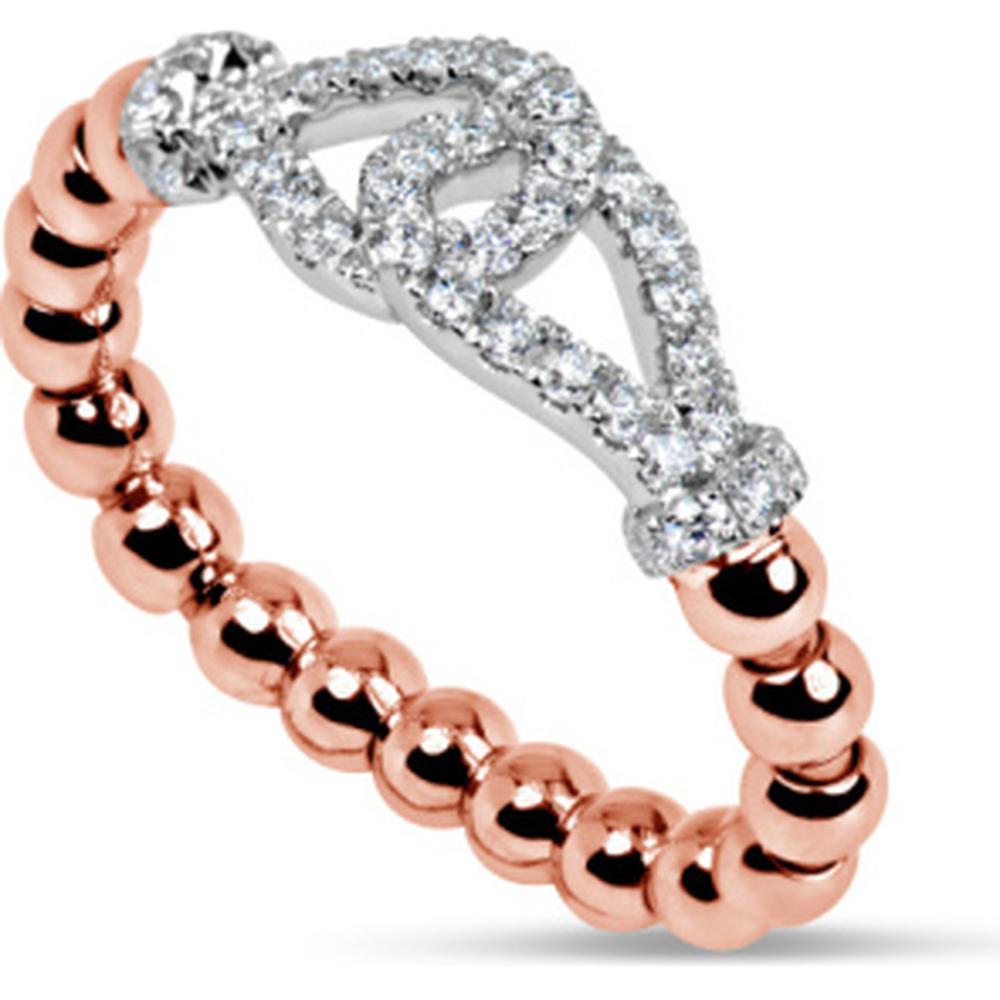 18K Two-Tone Rose and White Gold Beaded Diamond Ring with Openwork Diamond Top by Afarin