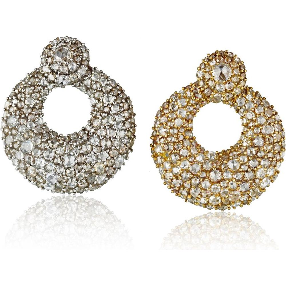 18K Two Tone Rose Cut Diamond Round Cluster Earrings - Vintage-Inspired Luxury