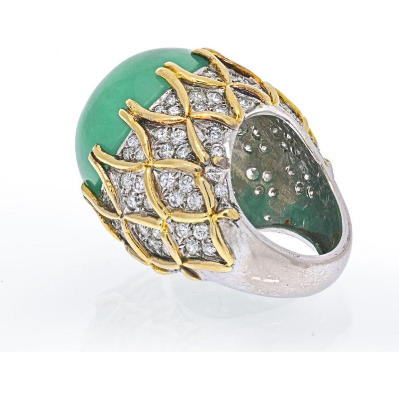 18K Two Tone Vintage Jadeite and Diamond Statement Ring