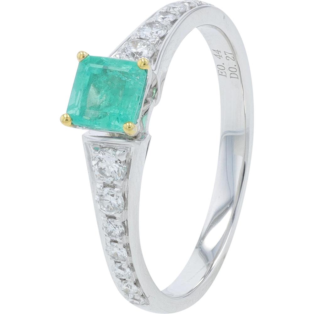 18K Two-Tone White & Yellow Gold 0.44 Carat Emerald Ring with 0.27 Carat Pavé Diamonds