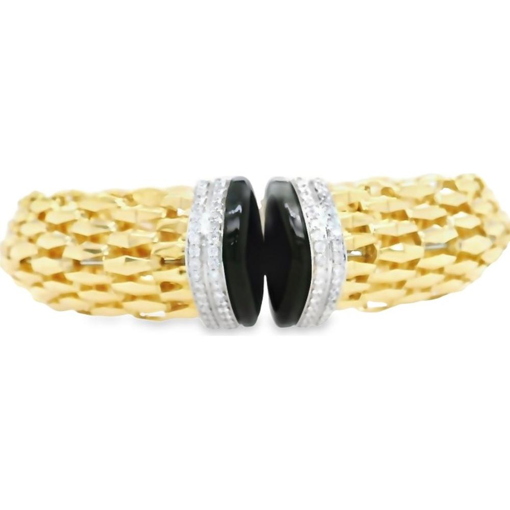 18K Two-Tone White and Yellow Gold Textured Diamond Bangle Bracelet by Afarin