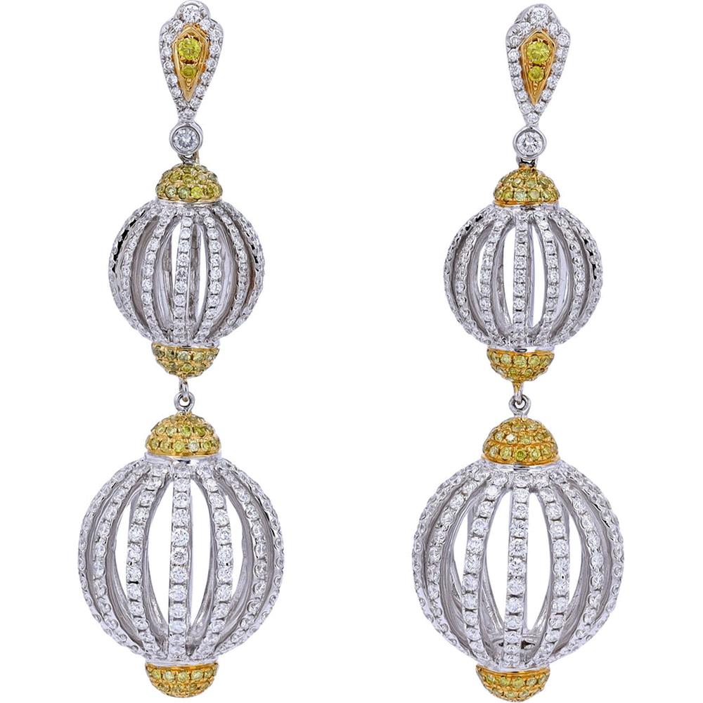 18K Two-Tone Yellow & White Diamond Earrings - 8.809 Carat Total Diamond Weight