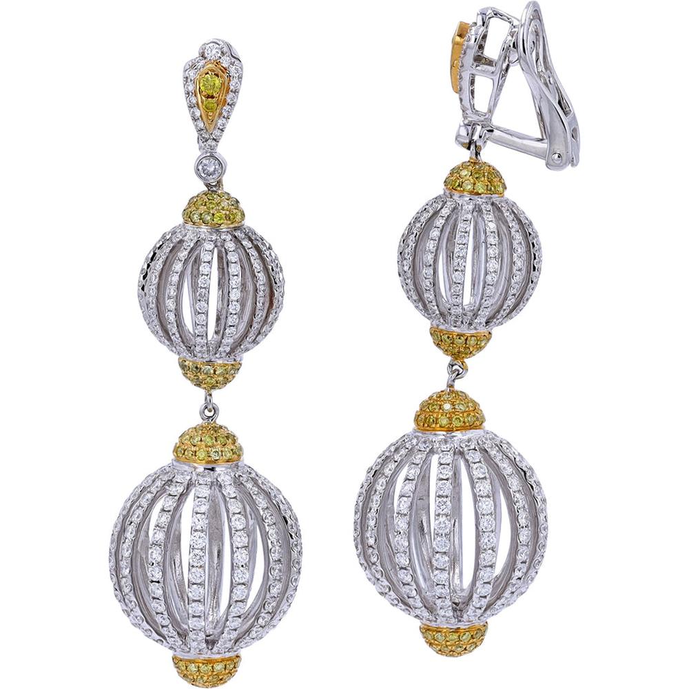 18K Two-Tone Yellow & White Diamond Earrings - 8.809 Carat Total Diamond Weight