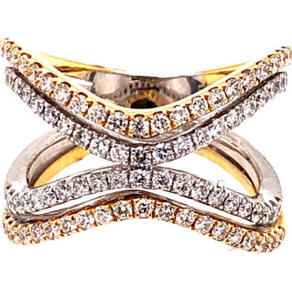 18K Two-Tone Yellow and White Gold Crisscross Diamond Ring with Pavé Set Round Diamonds by Afarin