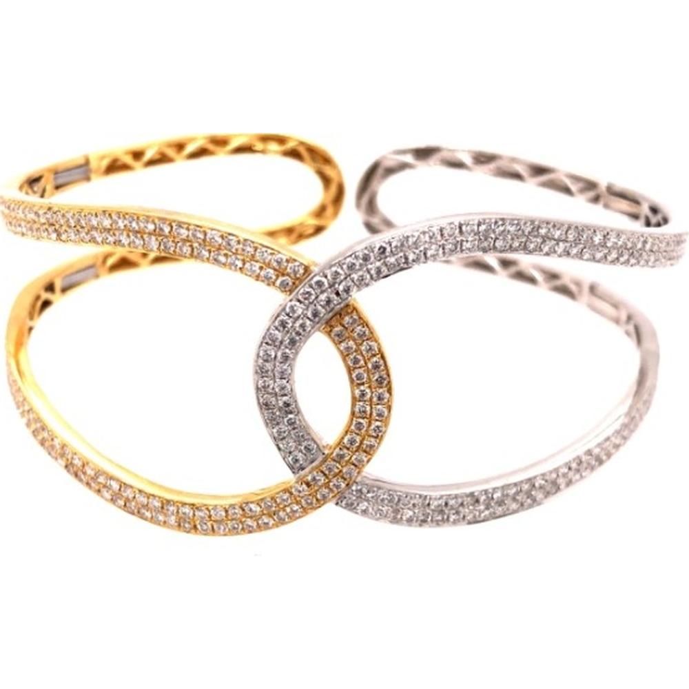 18K Two-Tone Yellow and White Gold Crossover Diamond Bangle Bracelet by Afarin