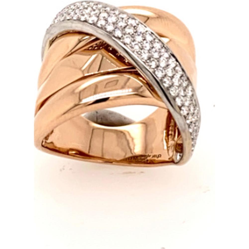 18K White and Rose Gold Contemporary Crossover Ring with Round Diamond Accents by Afarin