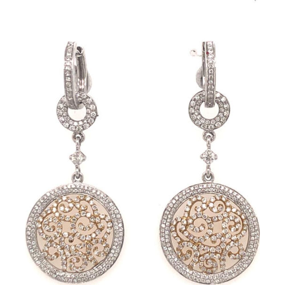 18K White and Rose Gold Diamond Openwork Drop Earrings by Afarin
