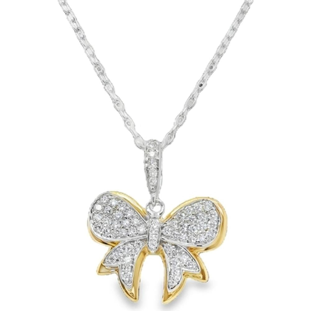 18K White & Yellow Gold Bow Pendant Necklace with Pavé Diamonds by Afarin