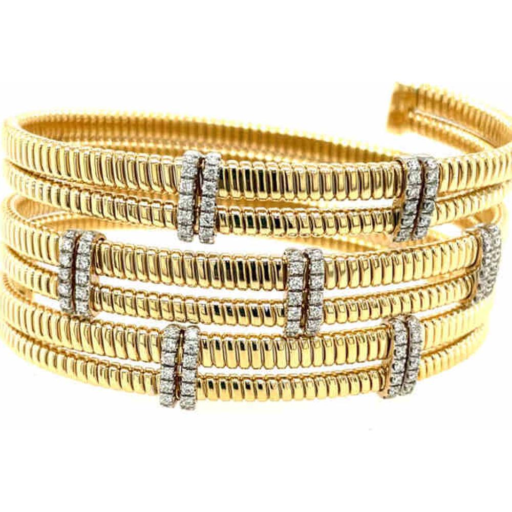 18K White and Yellow Gold Diamond Station Cuff Bangle by Afarin