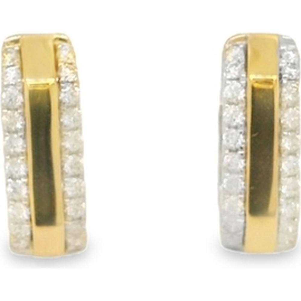 18K White and Yellow Gold Huggie Earrings with Round Diamonds by Afarin