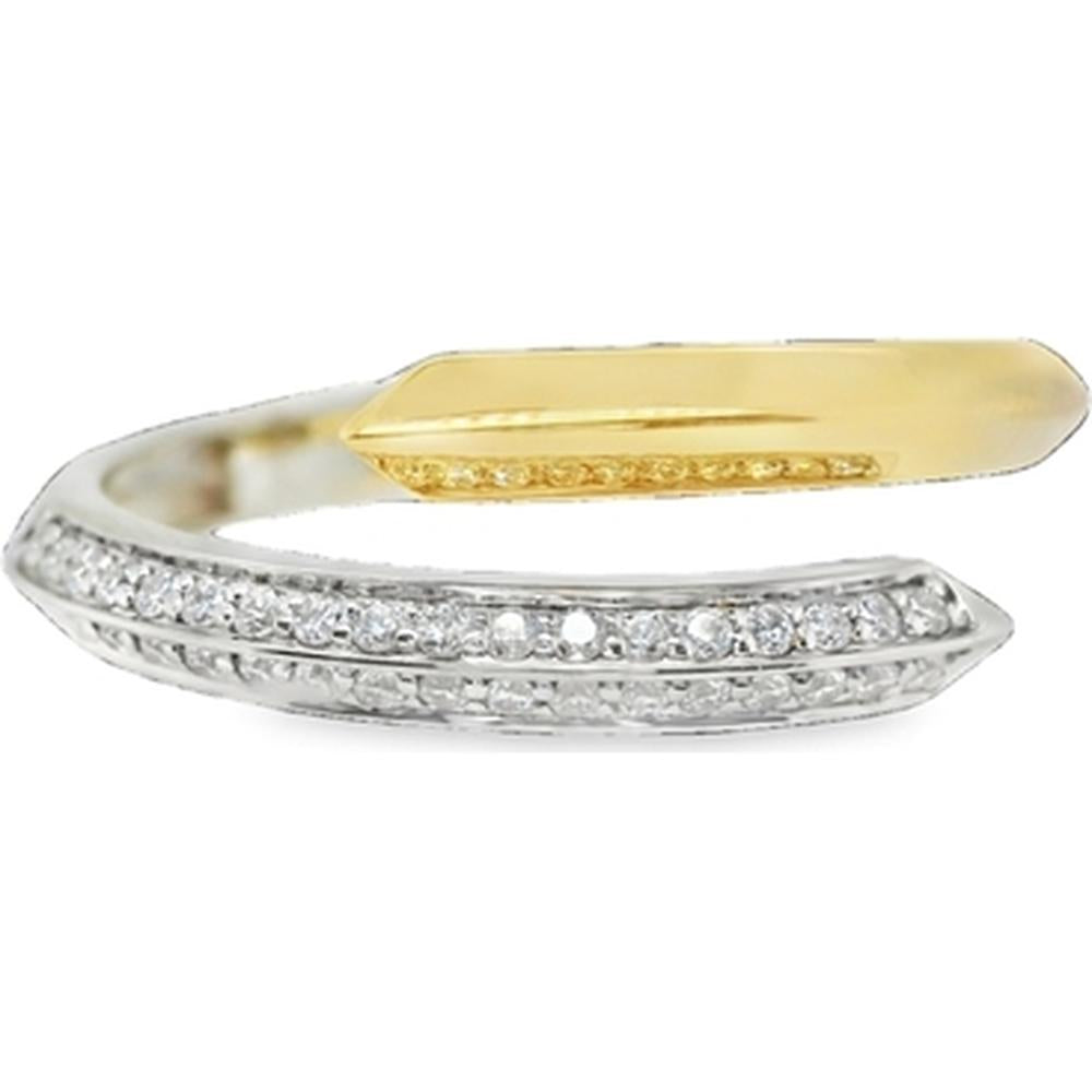 18K White and Yellow Gold Open Wrap Ring with Pavé Set Round Diamonds by Afarin