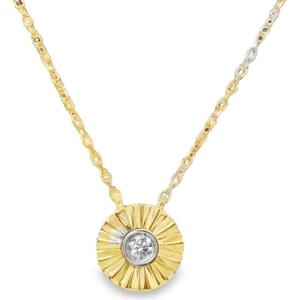 18K White & Yellow Gold Radiant Round Pendant Necklace with Diamond Center by Afarin