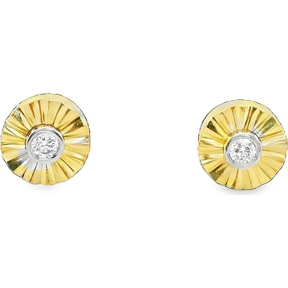 18K White and Yellow Gold Round Diamond Sunburst Stud Earrings by Afarin