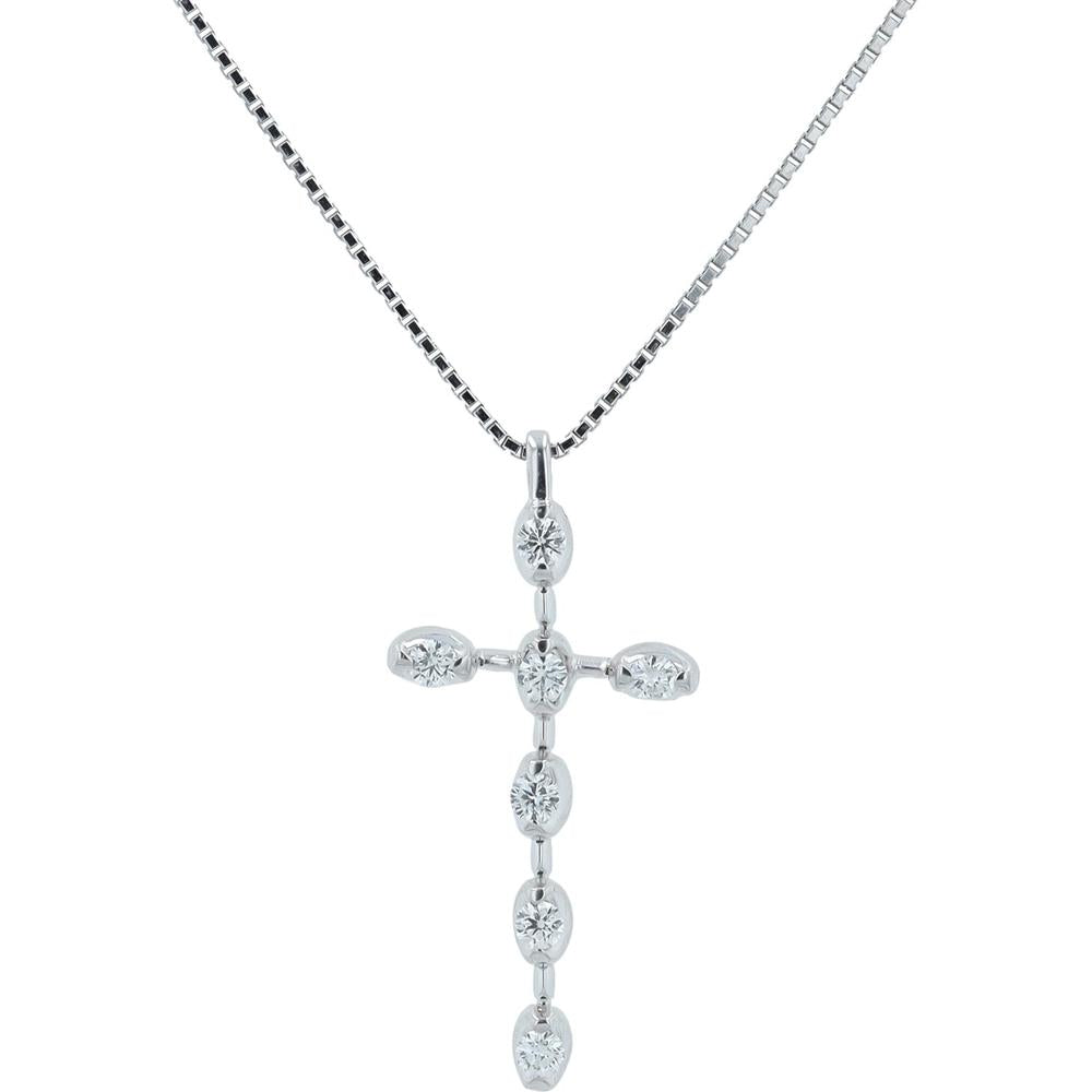 18K White Gold 0.30 Carats Diamond Cross Pendant Necklace