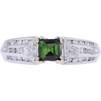 18K White Gold 0.49 Carat Green Tourmaline Ring with 1/2 Carat Diamond Accents