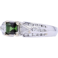 18K White Gold 0.49 Carat Green Tourmaline Ring with 1/2 Carat Diamond Accents