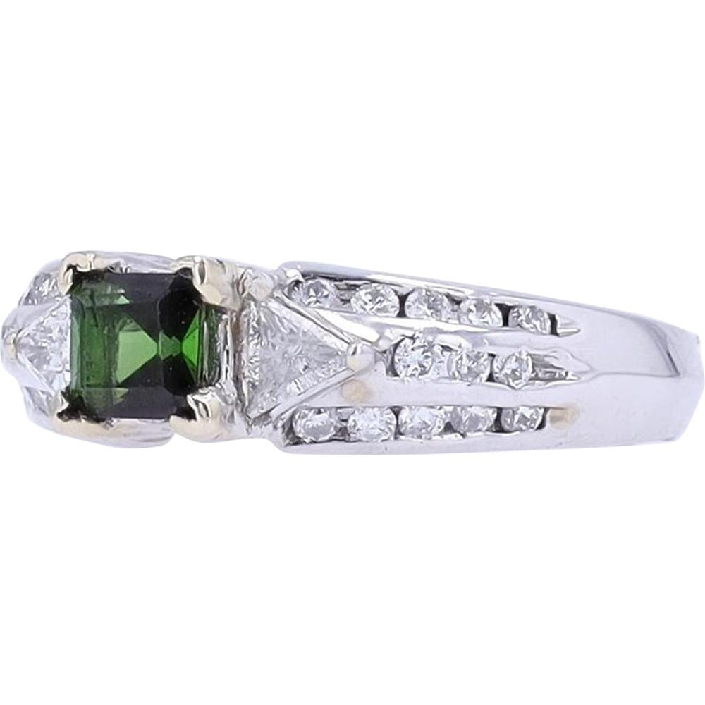 18K White Gold 0.49 Carat Green Tourmaline Ring with 1/2 Carat Diamond Accents