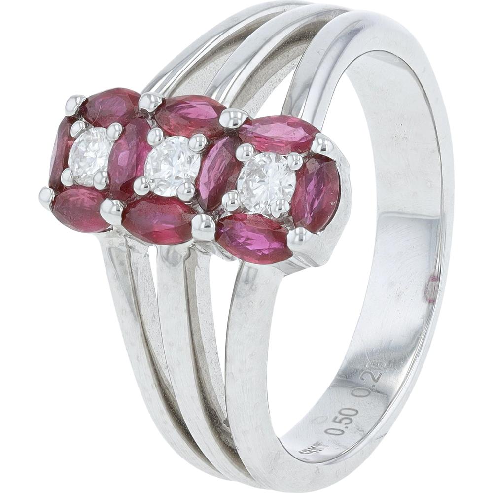 18K White Gold 0.50 Carat Total Ruby Ring with 0.20 Carat Diamond Accents