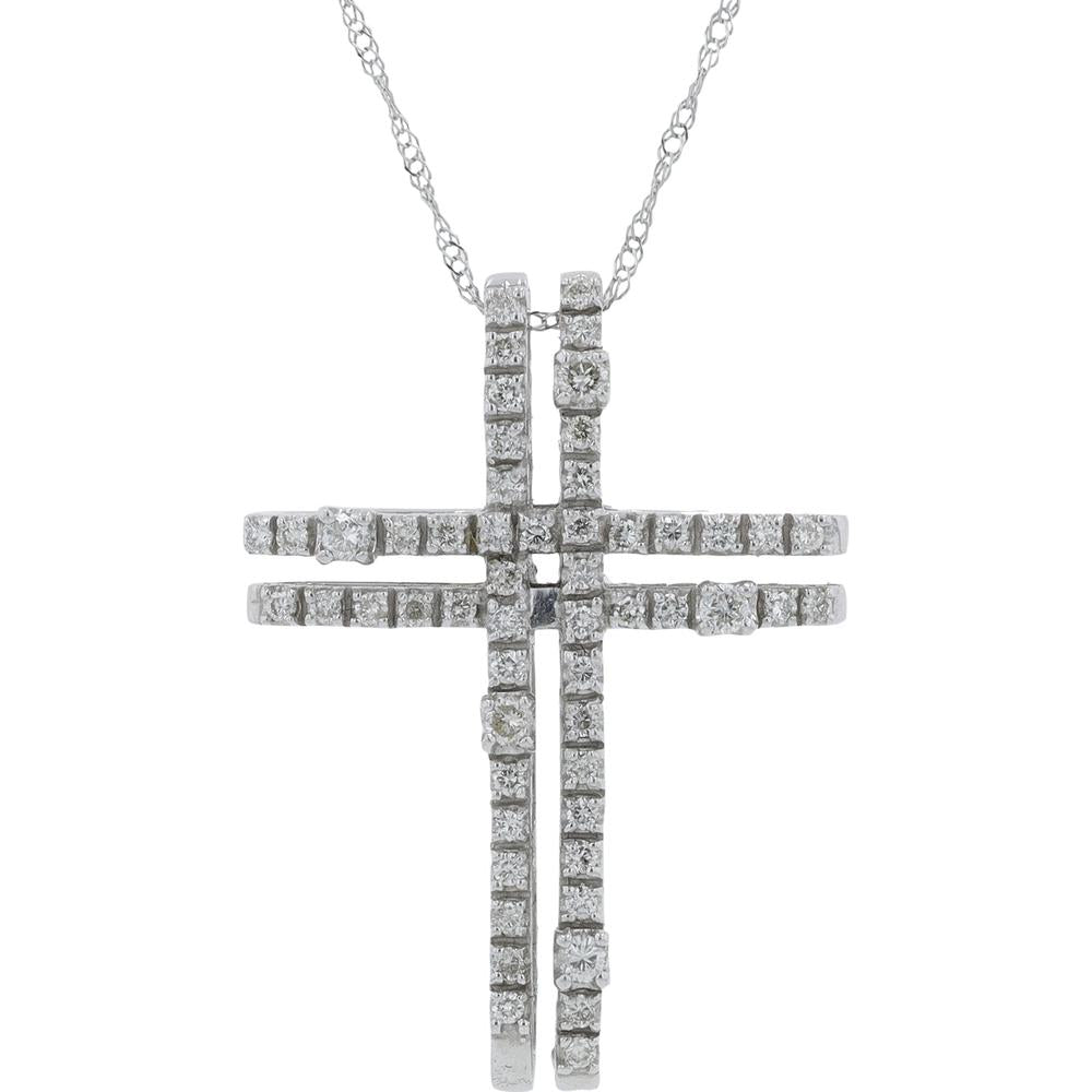 18K White Gold 0.52 Carat Total Weight Diamond Geometric Cross Necklace