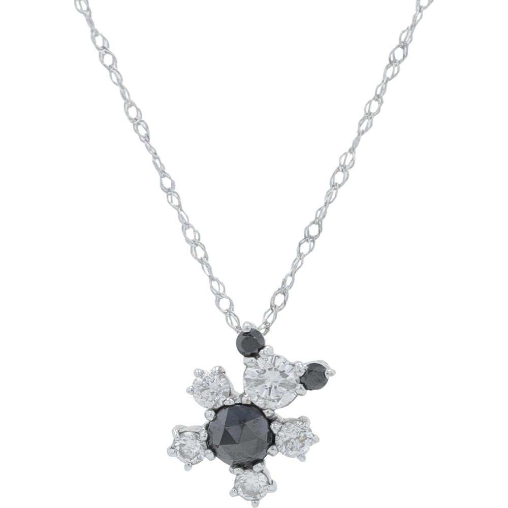 18K White Gold 0.58 Carat Total Weight Diamond Bear Pendant - Black and White Diamond Cluster