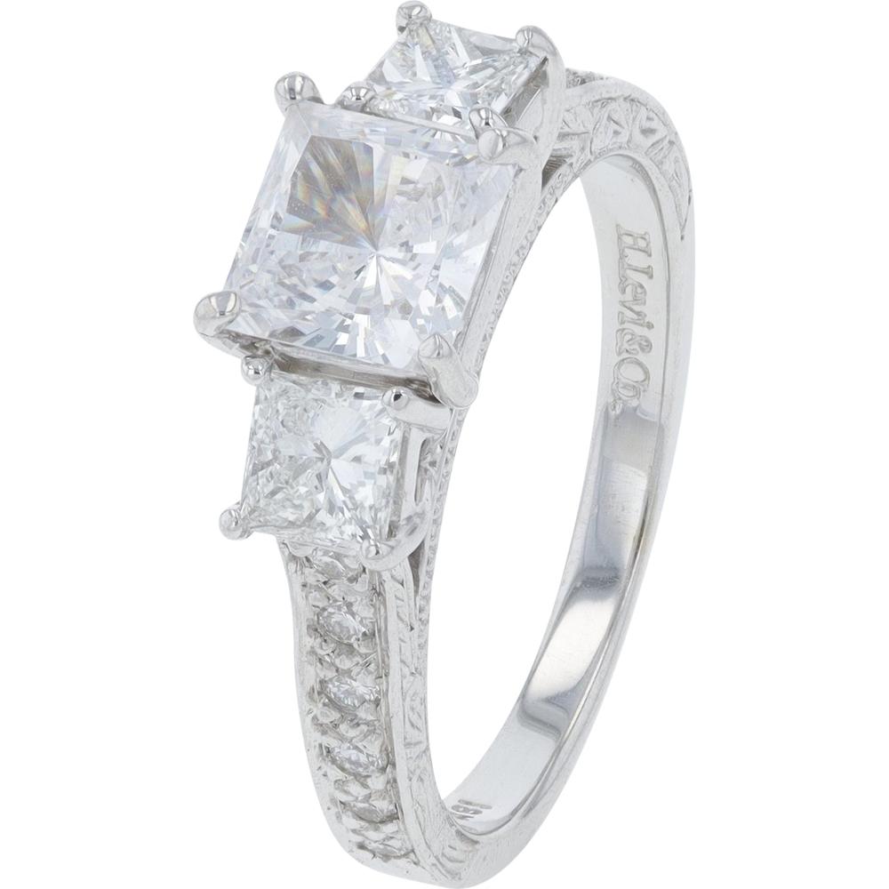 18K White Gold 0.62 Carats Princess Cut Diamond Semi-Mount Ring - Customizable 6mm Center Stone