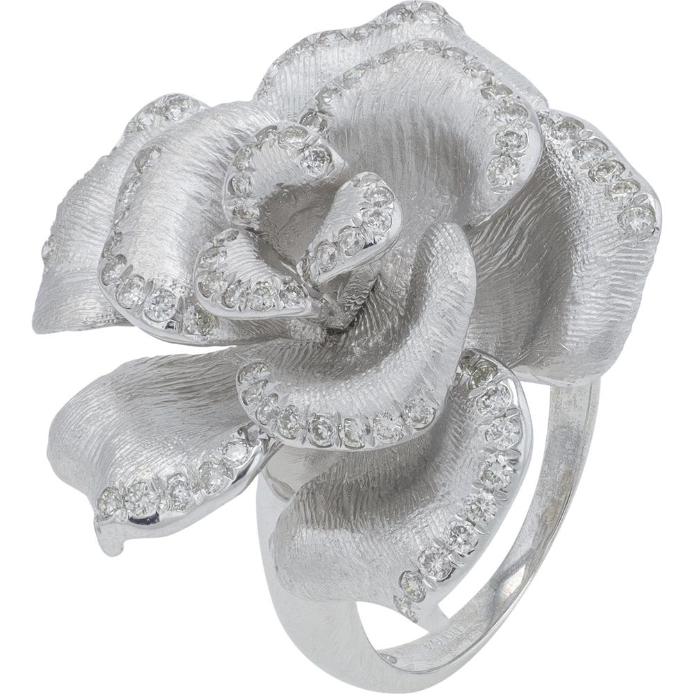 18K White Gold 0.64 Carat Diamond Flower Ring - Sculpted Petal Design