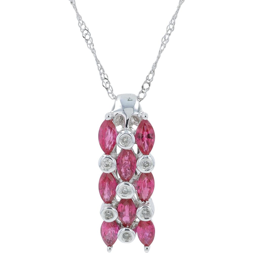 18K White Gold 0.70 Carat Marquise Ruby Pendant with 0.06 Carat Round Diamond Accents - 18" Necklace