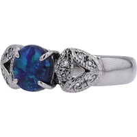 18K White Gold 0.76 Carat Black Opal Ring with 0.08 Carat Diamond Accents