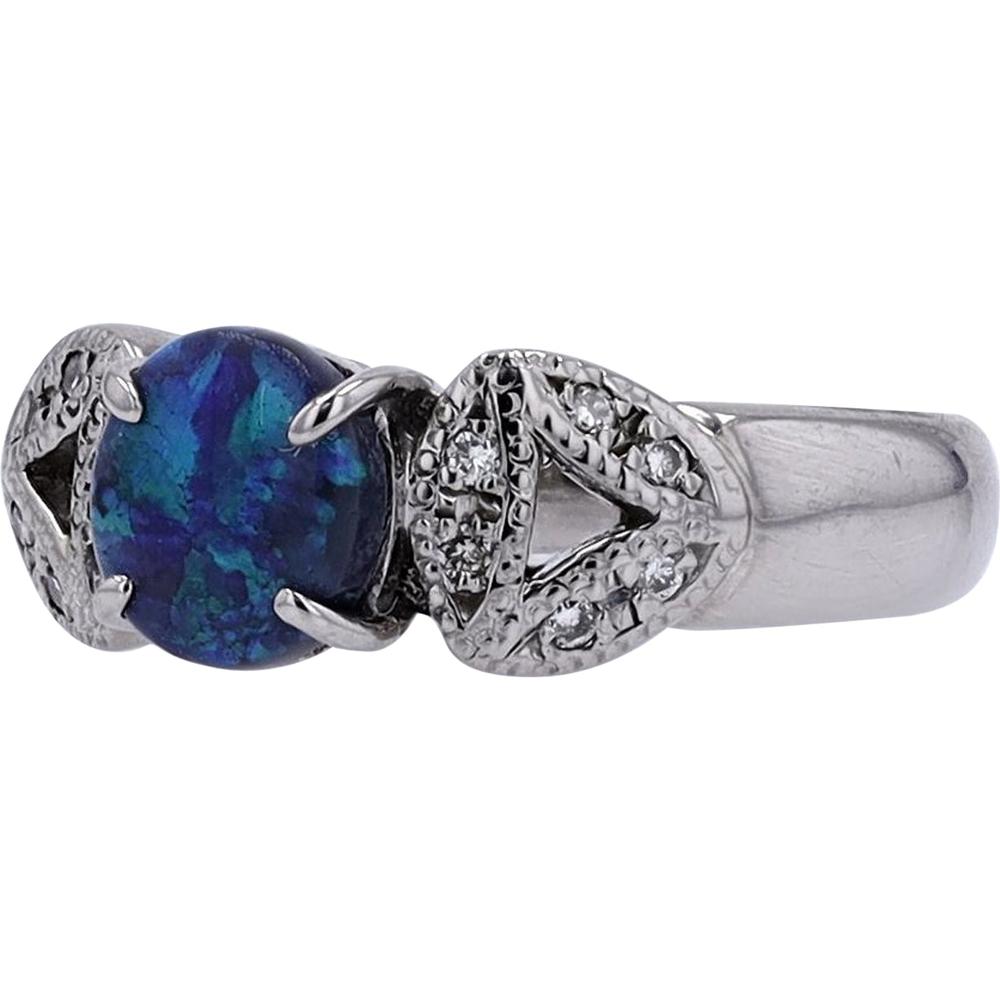 18K White Gold 0.76 Carat Black Opal Ring with 0.08 Carat Diamond Accents