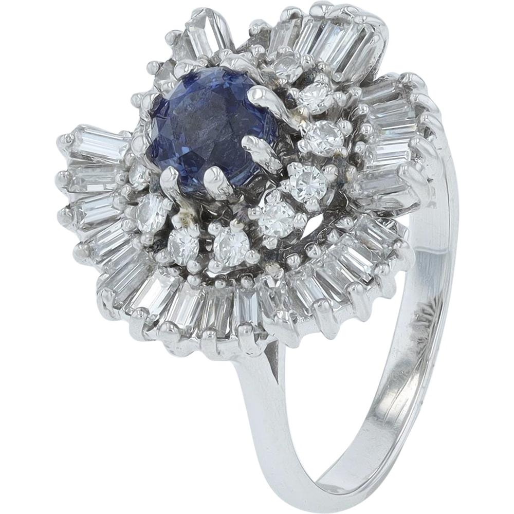 18K White Gold 0.80 Carat Sapphire Center Ring with 1.25 Carats Total Diamond Weight