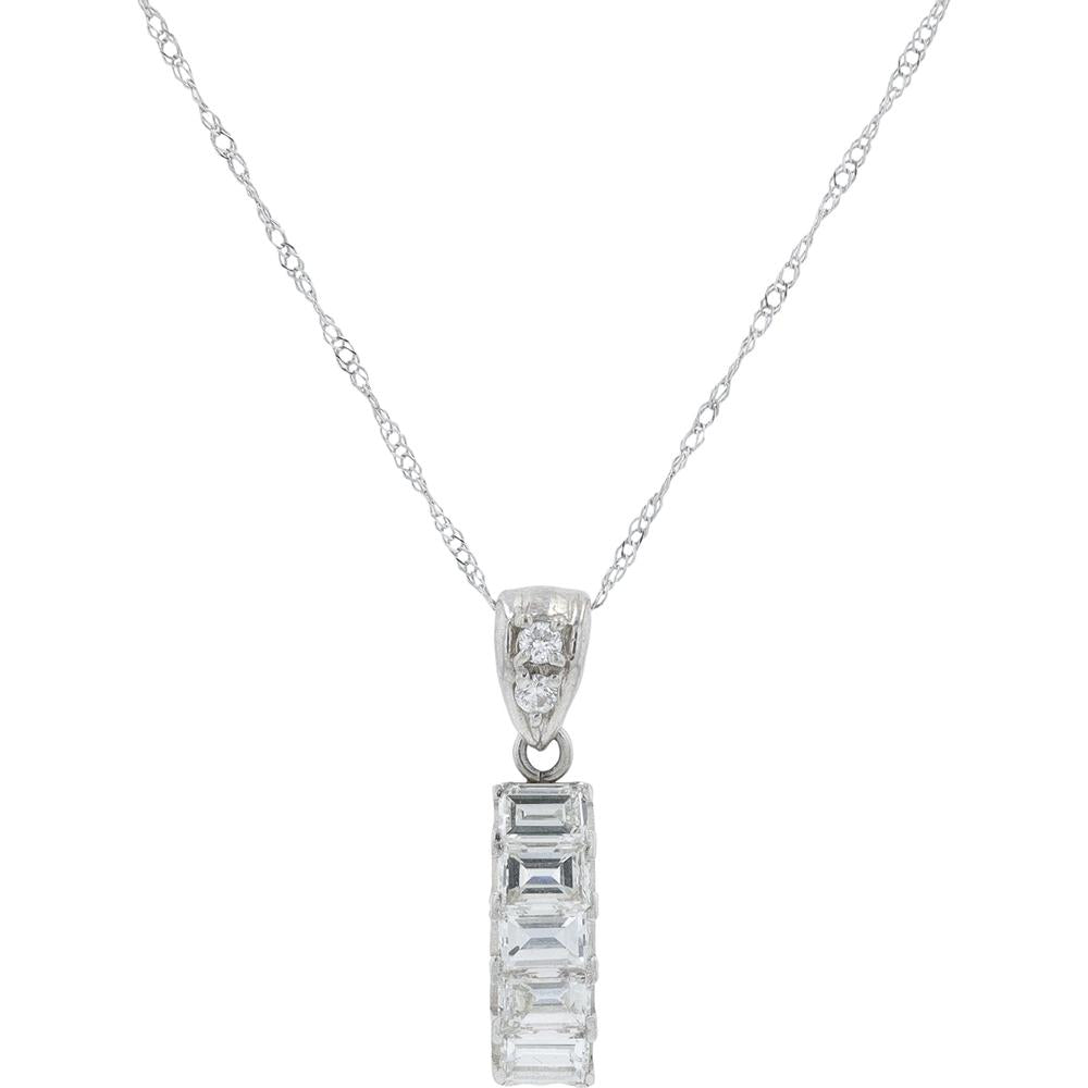 18K White Gold 0.92 Carat Total Weight Radiant - Cut Diamond Pendant Necklace