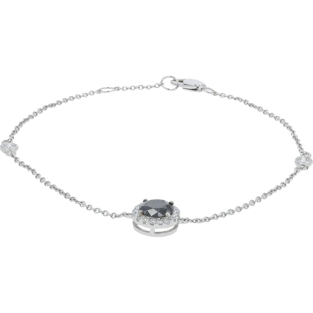 18K White Gold 0.95 Carat Total Diamond Station Bracelet - 0.73 Carat Center Diamond