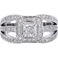 18K White Gold 1.00 Carat Center Cushion Cut Diamond Engagement Ring