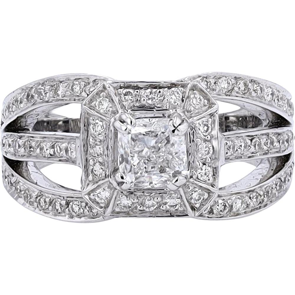 18K White Gold 1.00 Carat Center Cushion Cut Diamond Engagement Ring