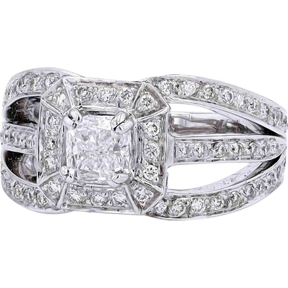 18K White Gold 1.00 Carat Center Cushion Cut Diamond Engagement Ring