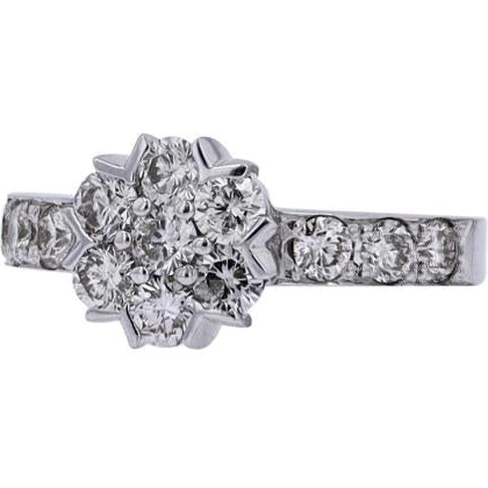 18K White Gold 1.00 Carat Diamond Cluster Ring with Round Brilliant Diamonds