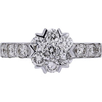 18K White Gold 1.00 Carat Diamond Cluster Ring with Round Brilliant Diamonds