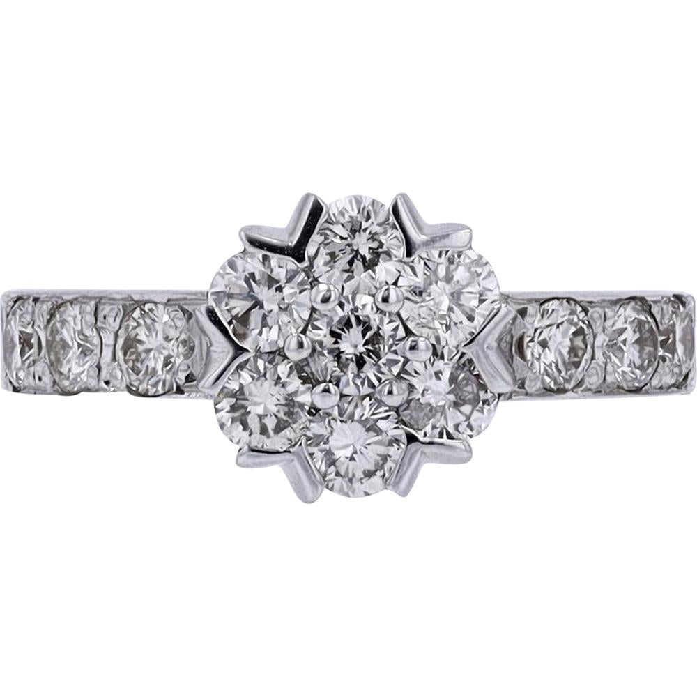 18K White Gold 1.00 Carat Diamond Cluster Ring with Round Brilliant Diamonds