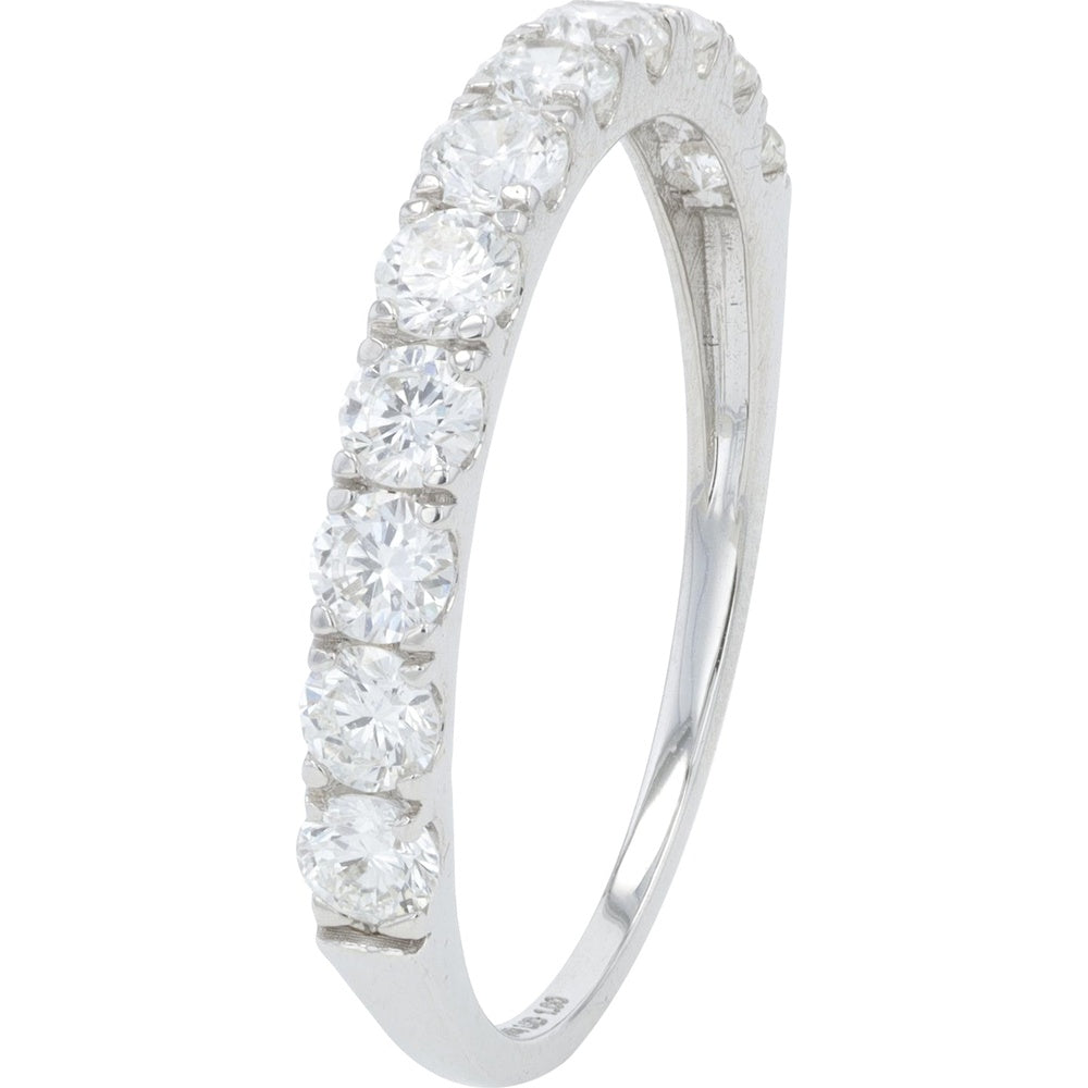 18K White Gold 1.00 Carat Total Weight Lab Grown Diamond Band with Round Brilliant Cut Stones in a Shared-Prong Setting