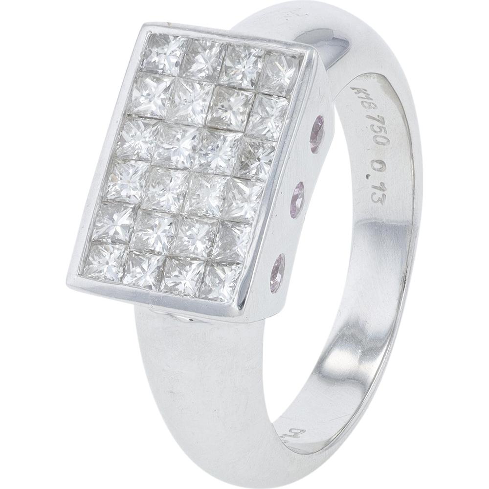 18K White Gold 1.00 Carat Total Weight Princess Cut Diamond Cluster Ring